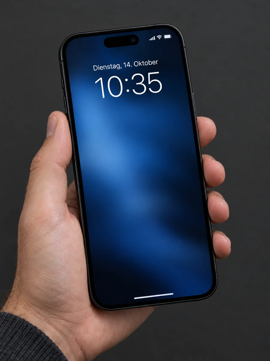 Hand hält ein Smartphone mit Sperrbildschirm