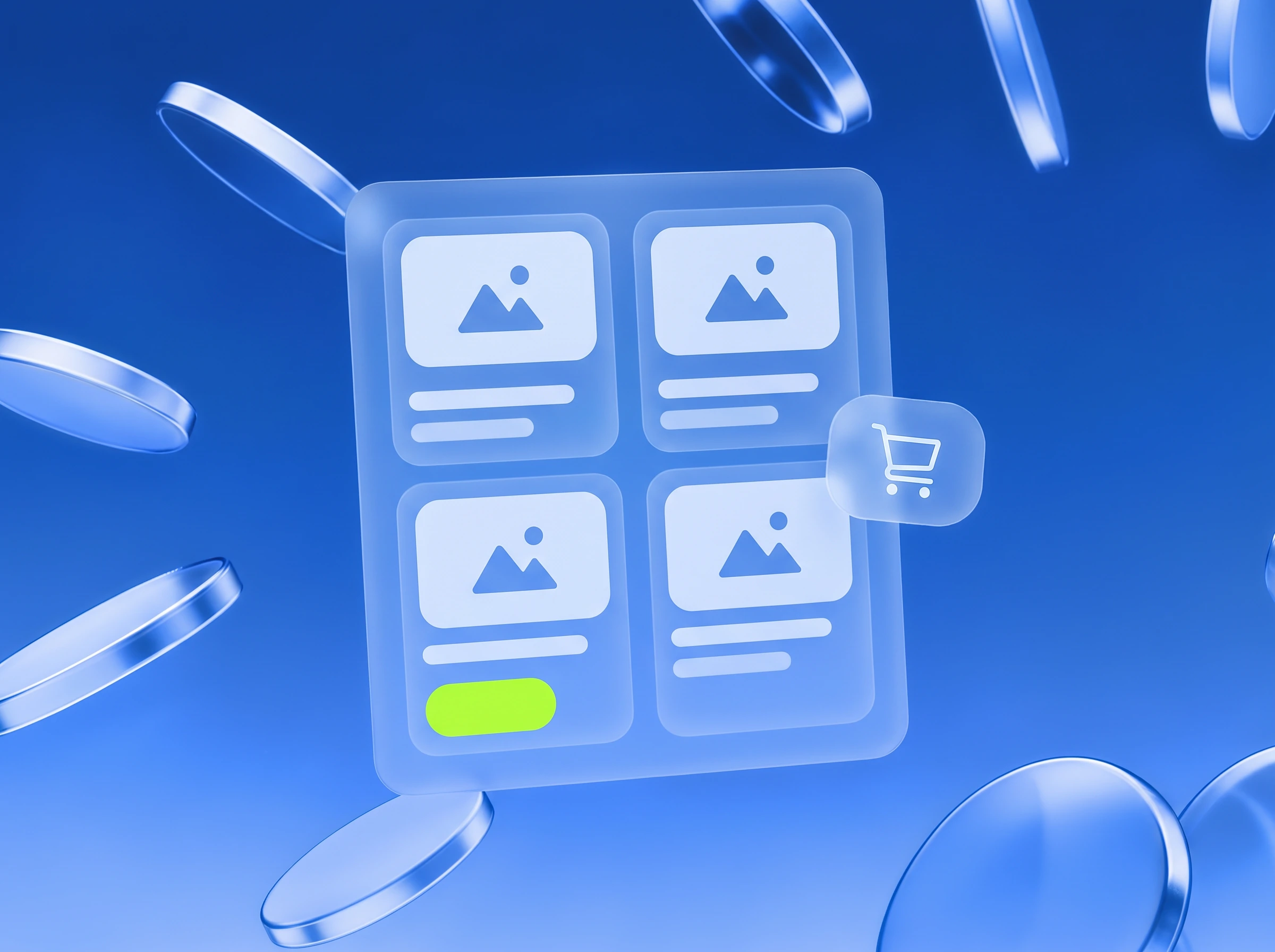 Illustration: Produktraster, ein Preis-Badge in Lime