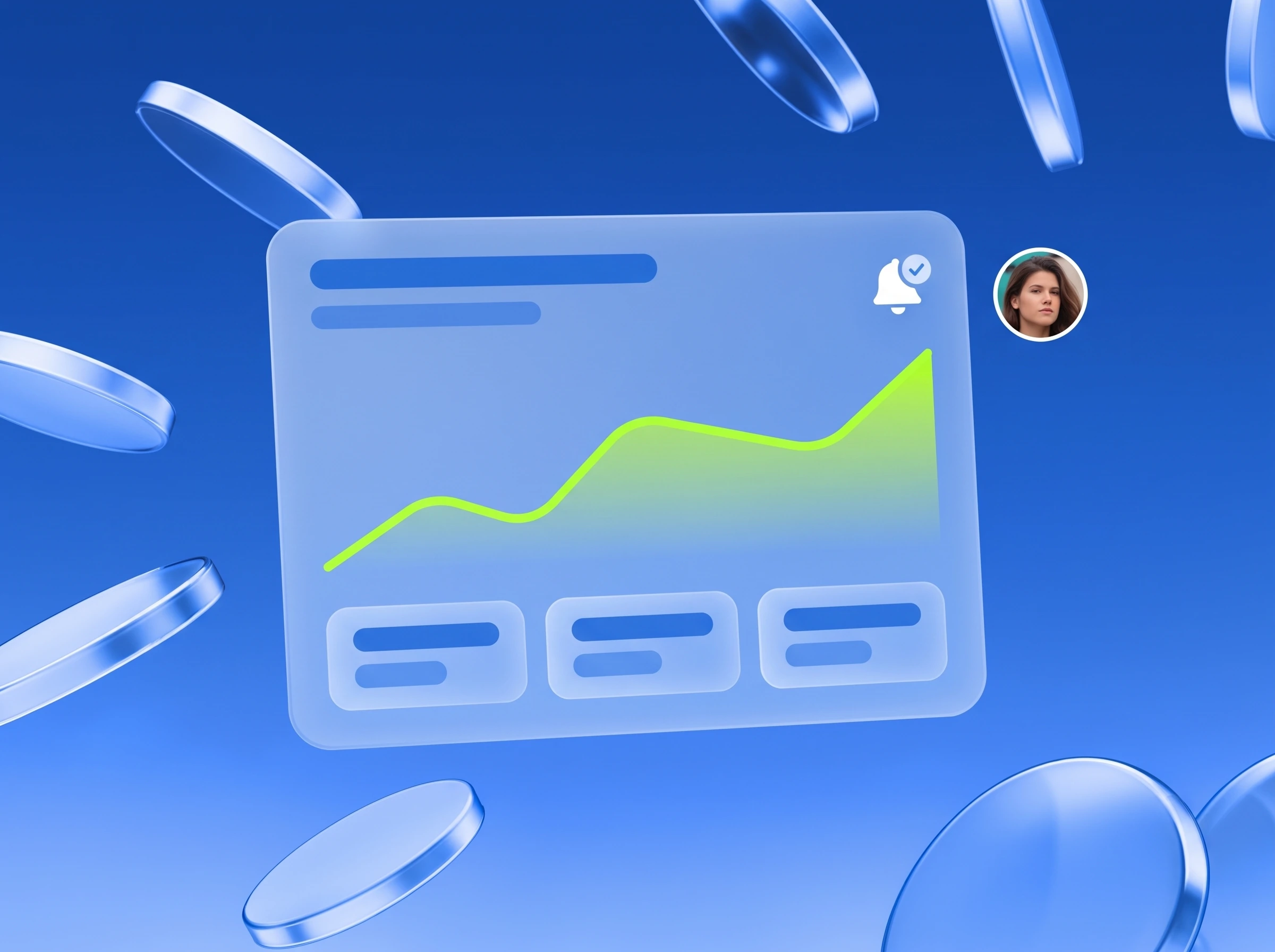 Illustration: Dashboard mit steigender Kurve in Lime und Benachrichtigung