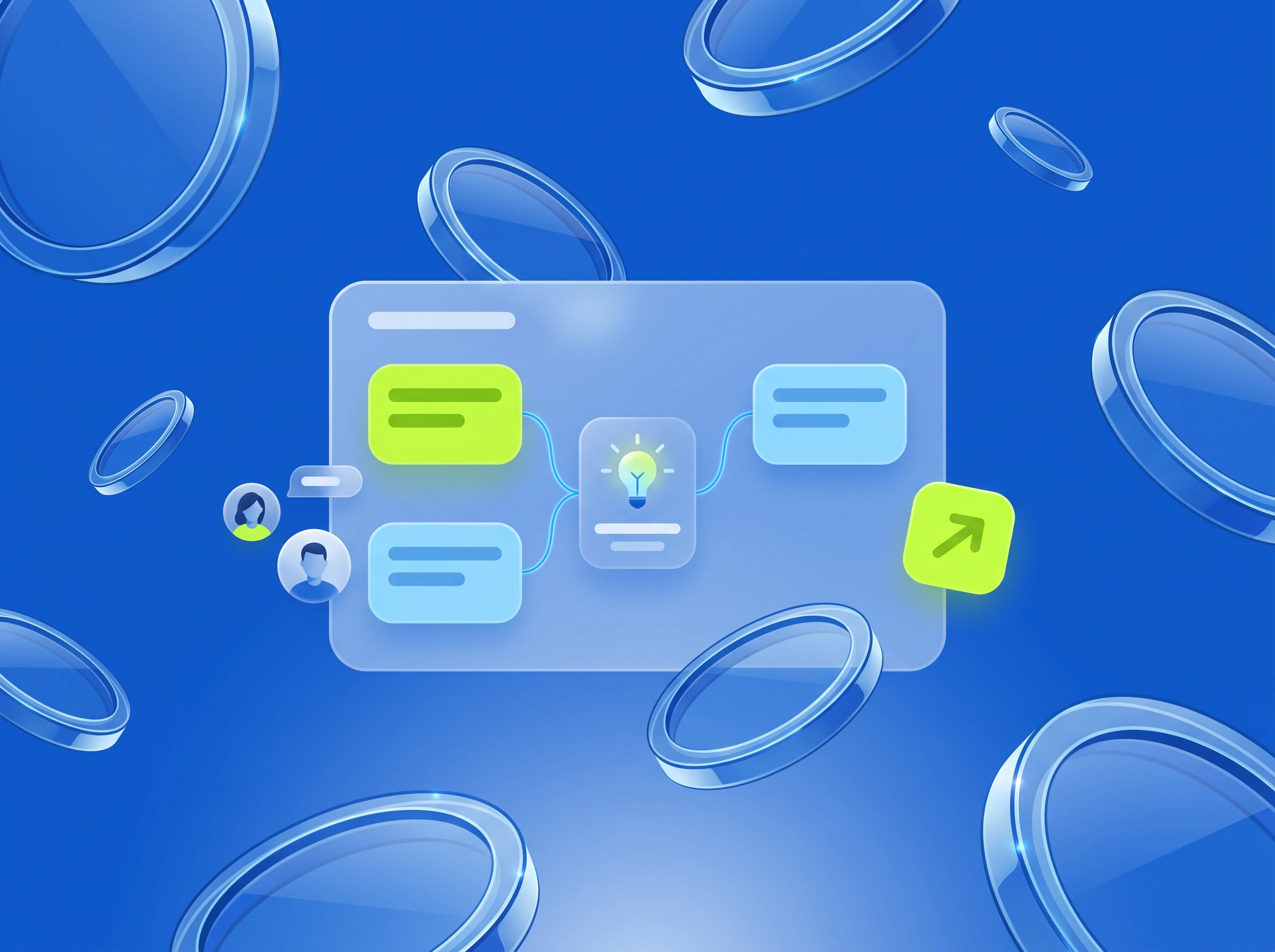 Illustration: Ideenboard mit Notizen, eine in Lime, und Glühbirne