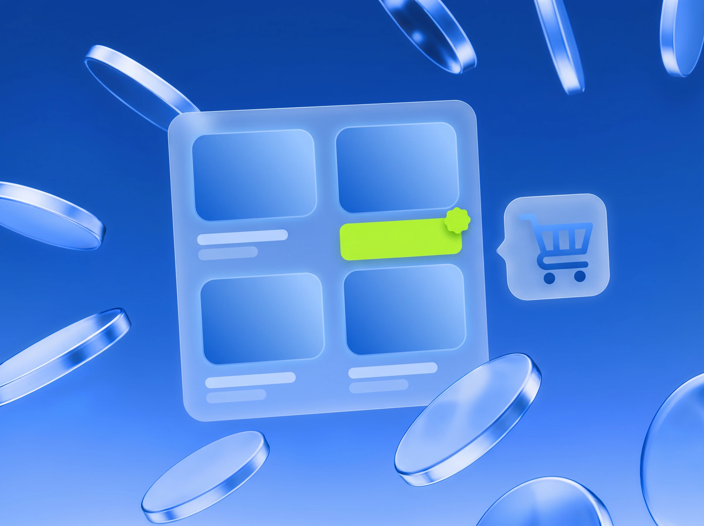 Illustration: Produktraster, ein Preis-Badge in Lime