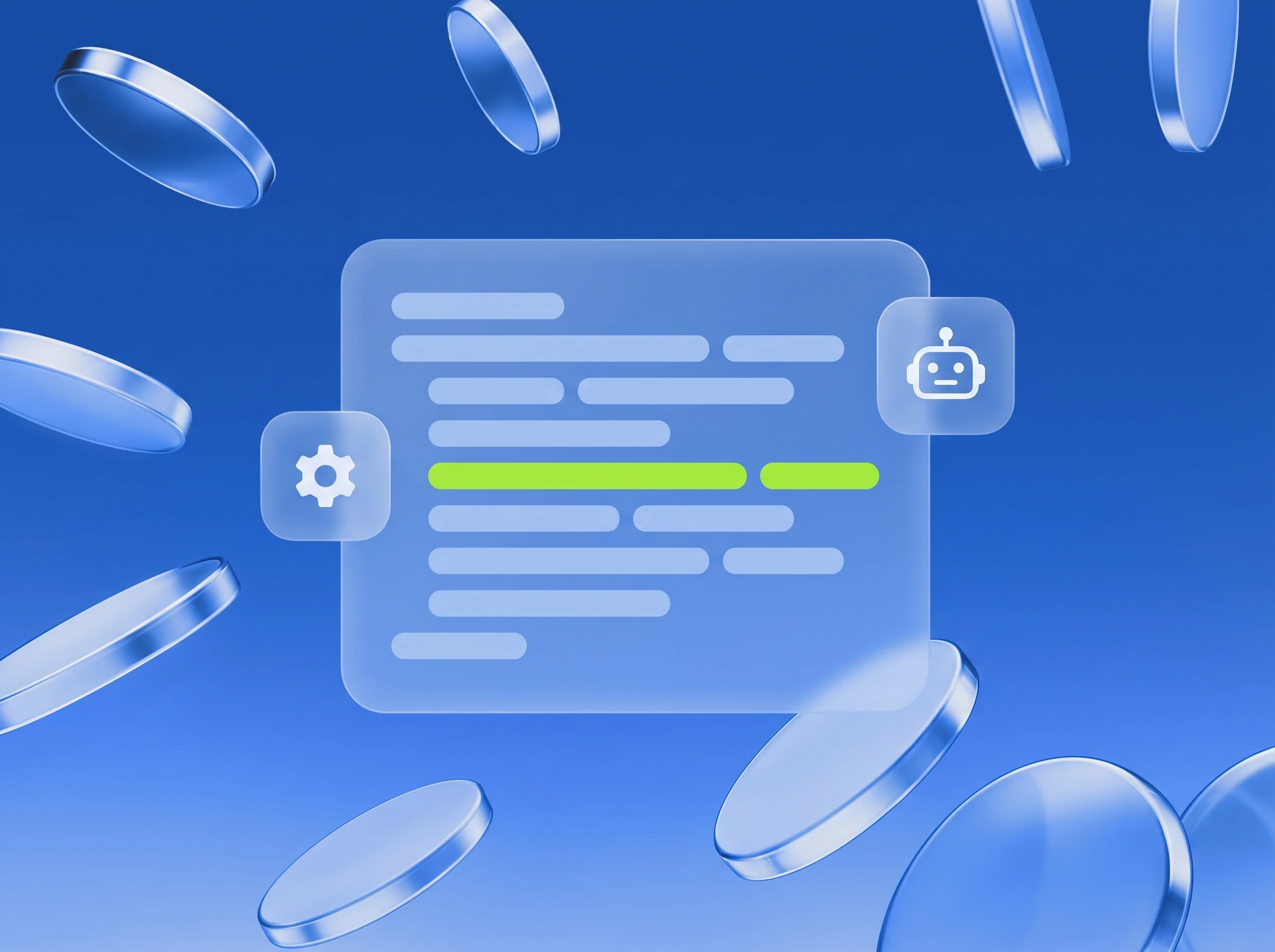Illustration: Codeblock mit Zahnrad, eine Zeile in Lime