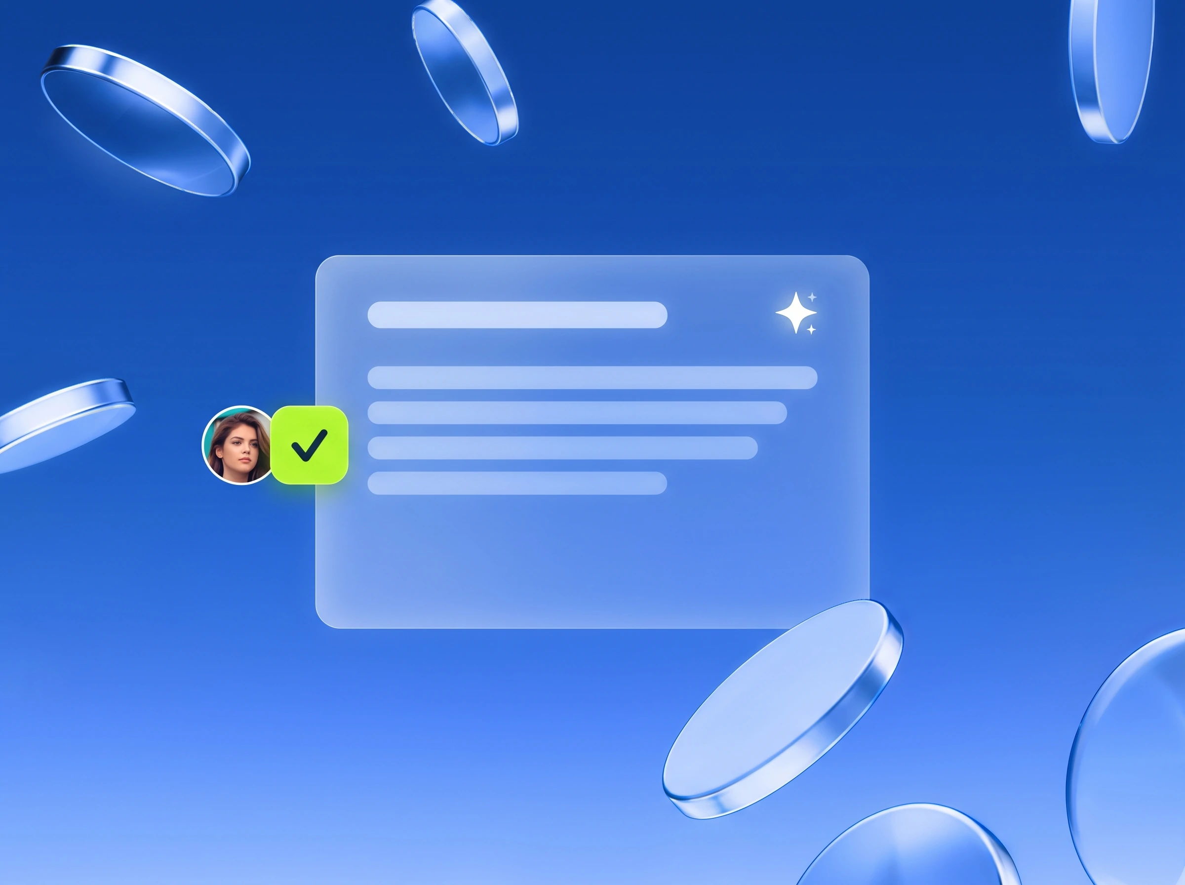 Illustration: Textdokument mit Sparkle-Symbol und Avatar mit Lime-Haken