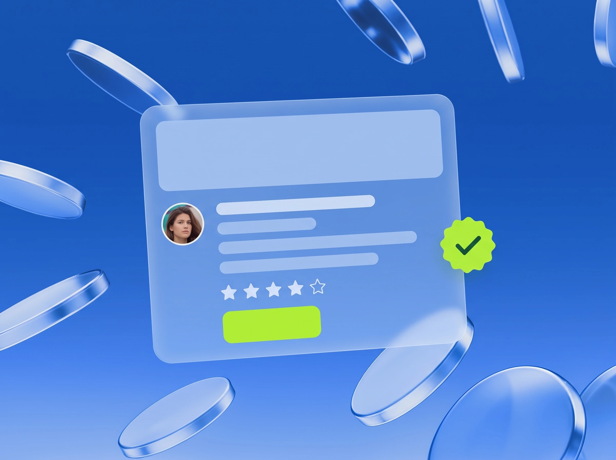 Illustration: Unternehmensprofil mit Sternen und Lime-Button