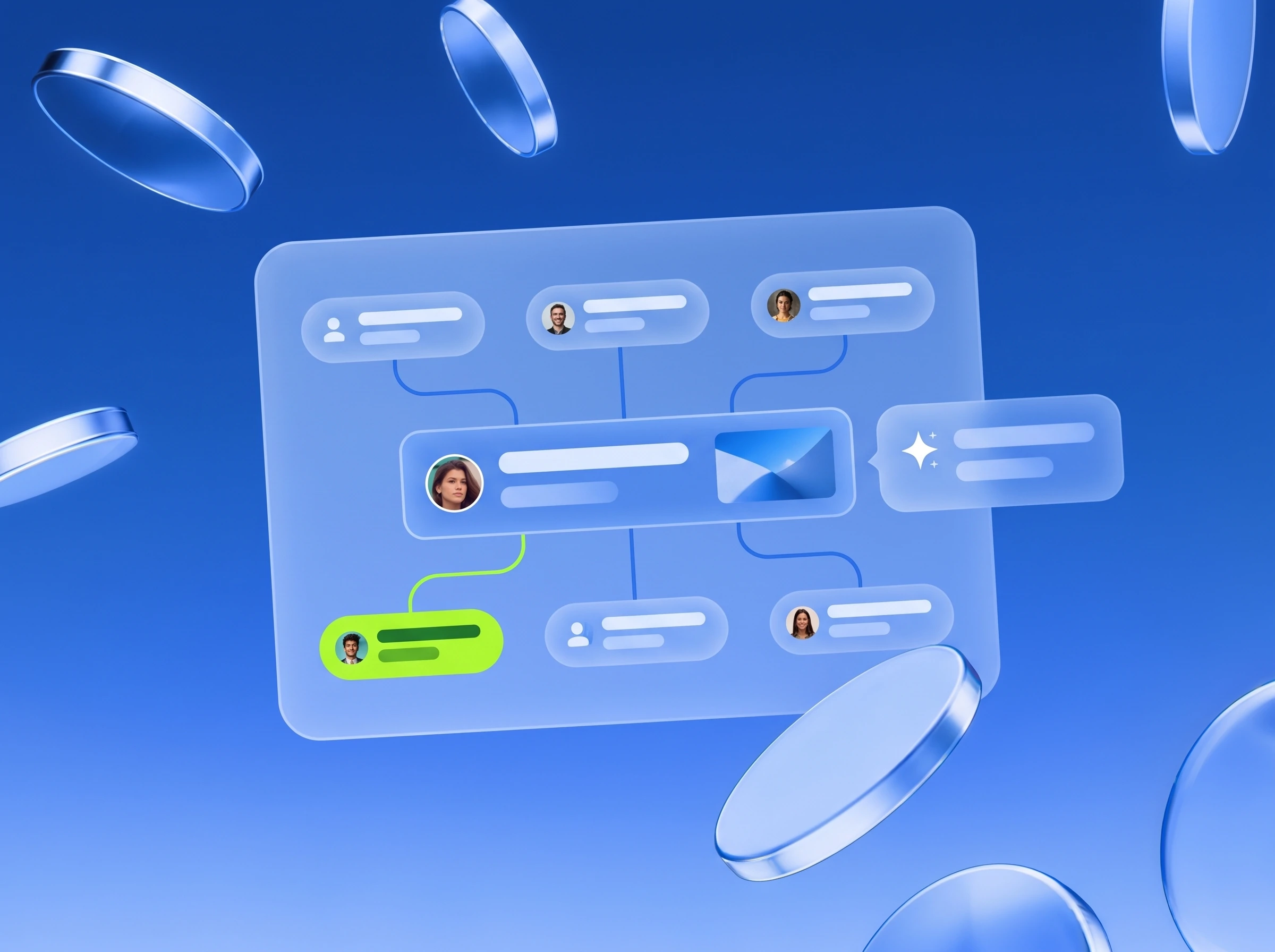 Illustration: Website mit Quellen verbunden, eine in Lime