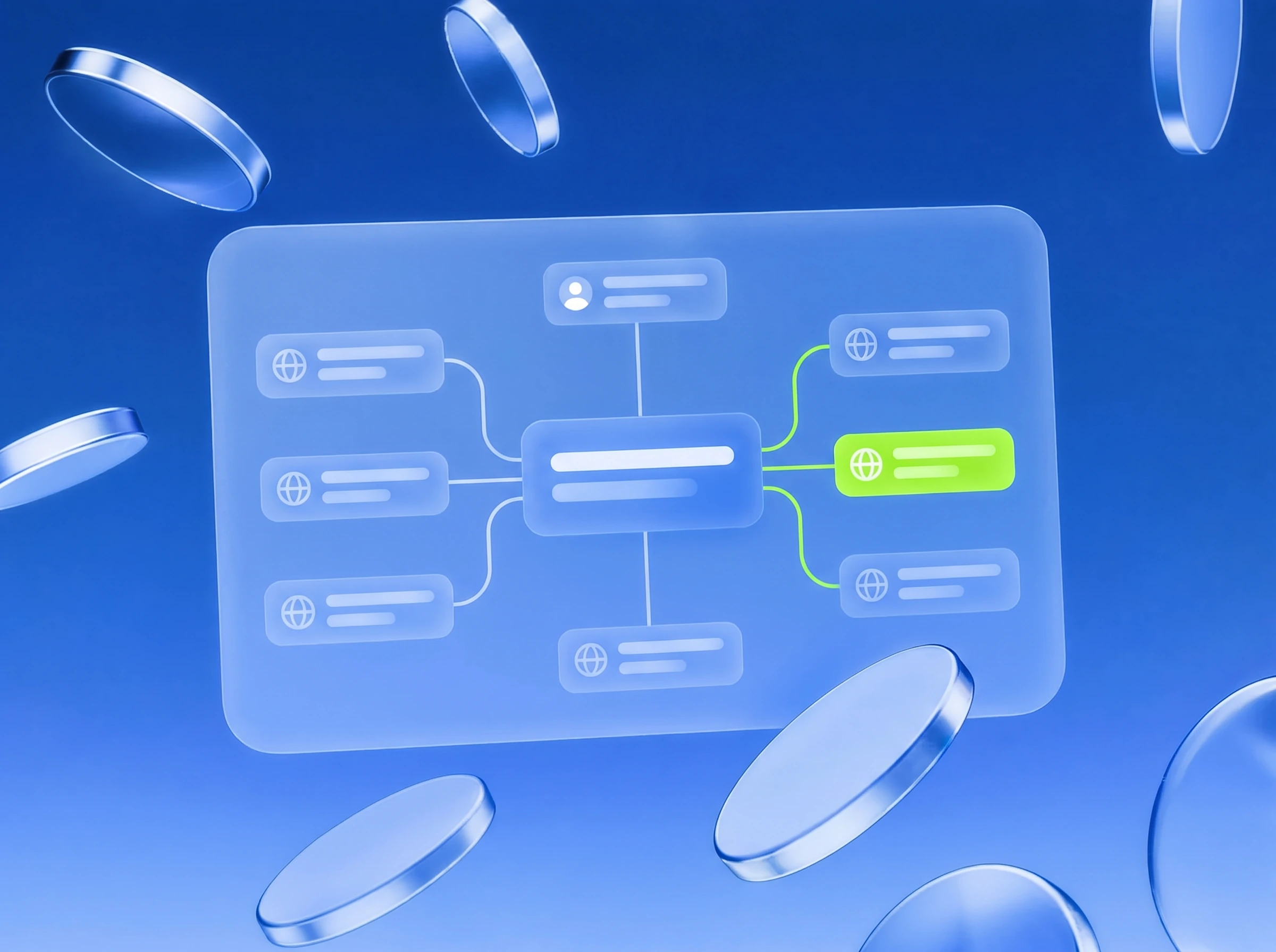 Illustration: Website mit Quellen aus mehreren Ländern verbunden, eine in Lime