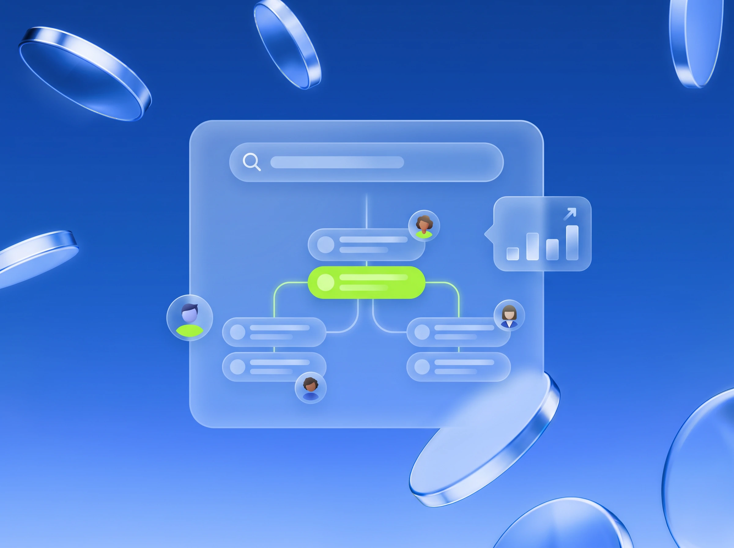 Illustration: Keyword-Cluster mit Suchleiste, ein Begriff in Lime