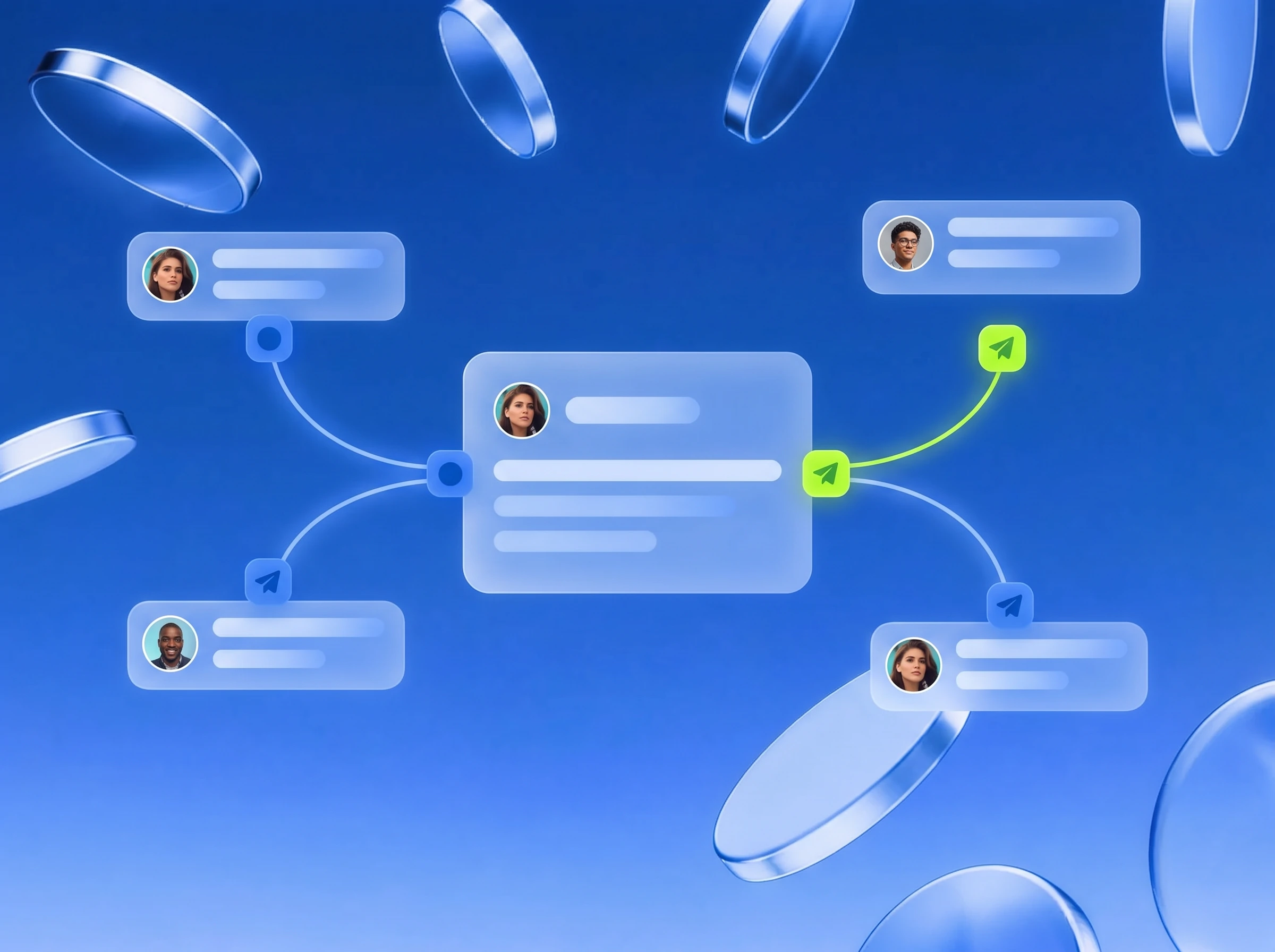 Illustration: Website-Karte mit Verbindungen zu drei Seiten, eine in Lime