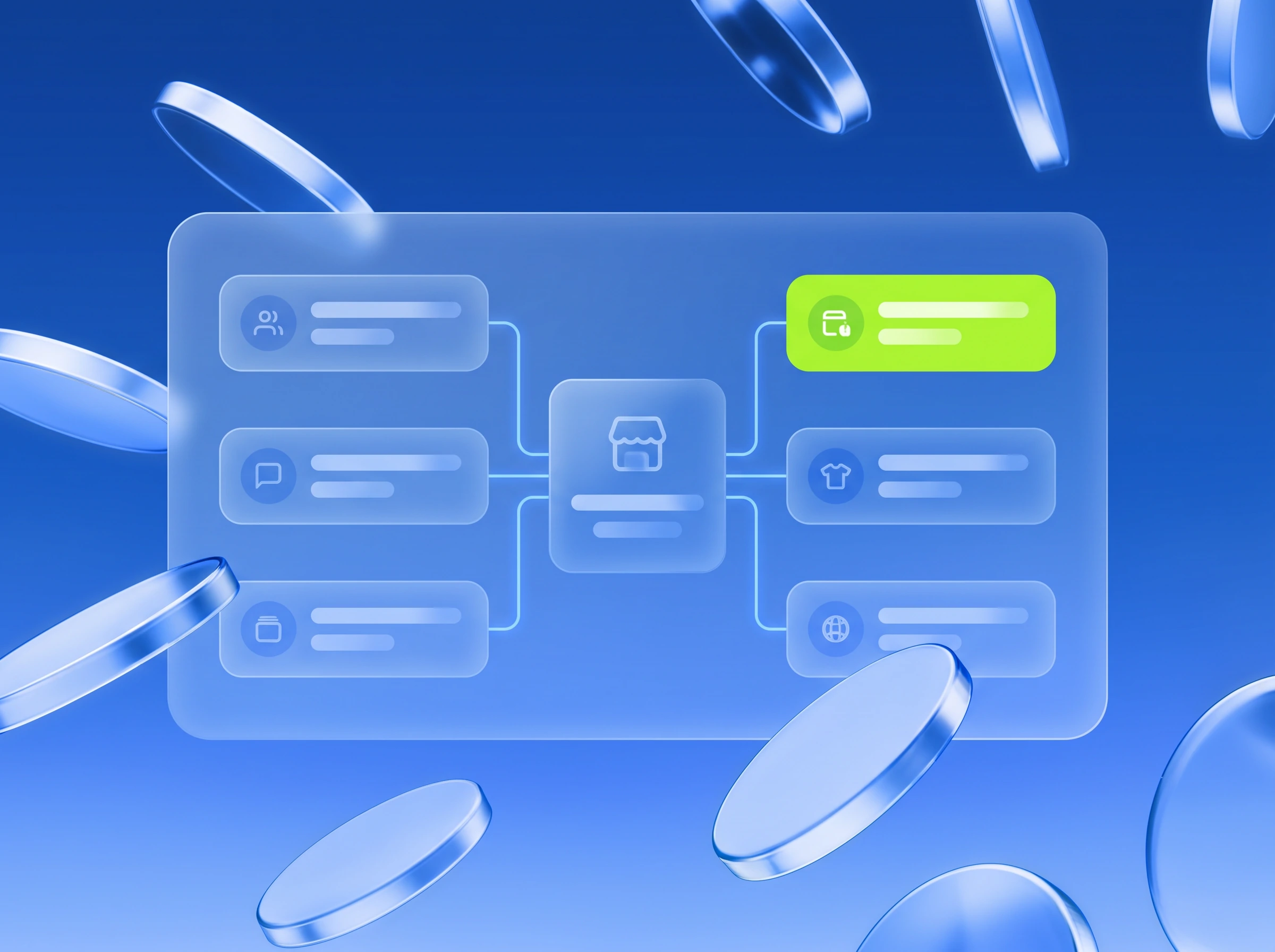 Illustration: Modulraster um einen Shop, ein Modul in Lime