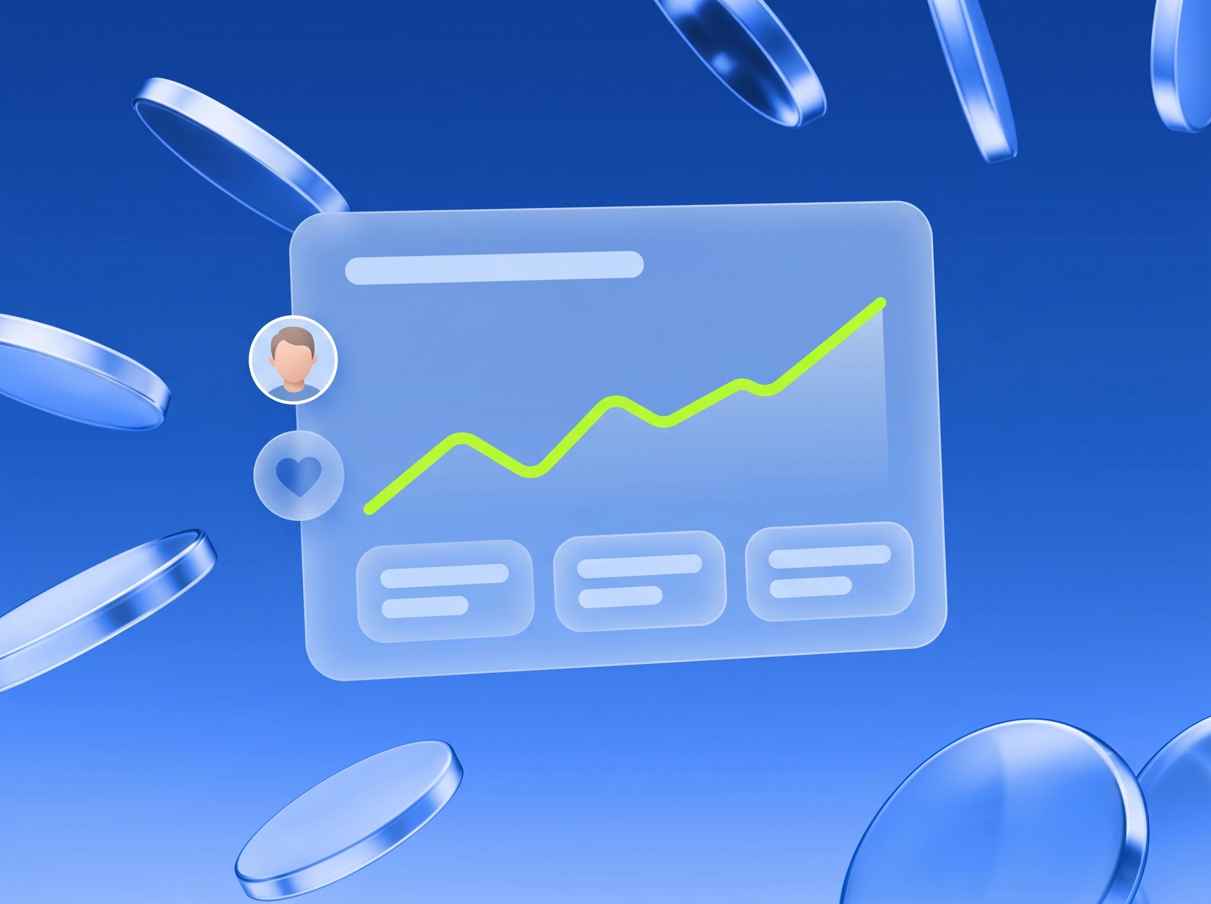Illustration: Dashboard mit steigender Kurve in Lime und Herz-Symbol